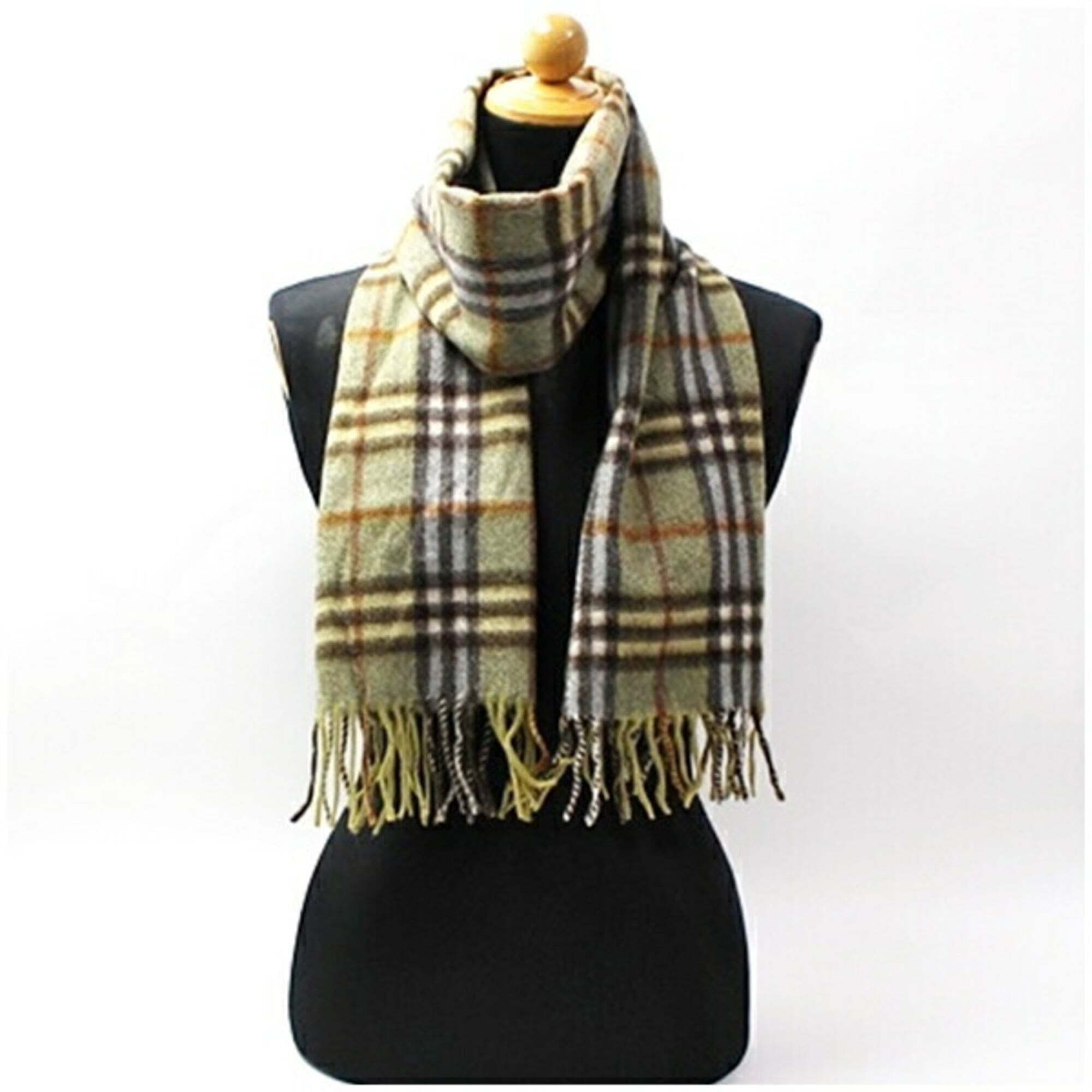 Burberry Cashmere Scarf, Khaki X Check, 31 154 Cm, Men's And Women's